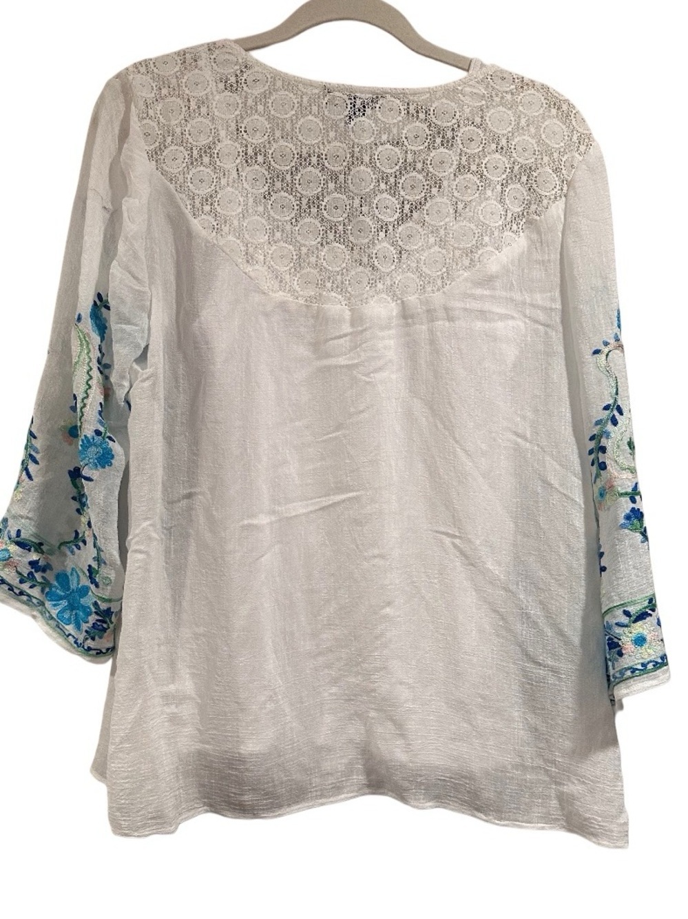 Roz & Ali DressBarn White Boho Embroidered Lace Peasant Blouse Tunic Top Large - Picture 4 of 16
